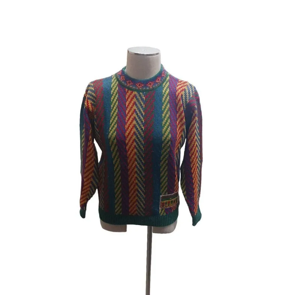 Vintage wool 80s zig zag chunky vibrant sweater